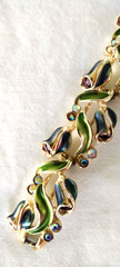 Rare Signed BSK Vintage Gorgeous Enameled AB Rhinestone flower 5 link Bracelet