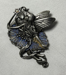 JJ JONETTE Vintage Pewter Pin Brooch Winged Fairy With Purple Sparkles