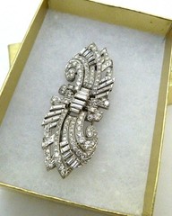 ANTIQUE ART DECO 3.75 CARATS DIAMONDS PLATINUM DUETTE STYLE BROOCH PIN 15.78GRAM
