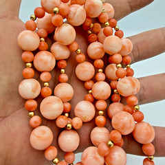 VTG Angel Skin Coral Necklace 36in Carved White Chinese Puzzle Ball 11mm OOAK