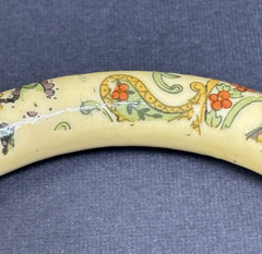 Vintage Japanese Ceramic Bangle Bracelet Beige Tan Paisley Floral