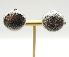 Elegant Large Button Brushed Textured Silver Tone Clip On Vtg Career Earrings