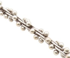 925 Sterling Silver Vintage Bracelet Modernist Twisted Bar & Ball Chain BT11958