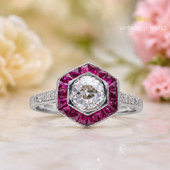 Round Cut 1.75CT Lab Created Diamond Vintage Hexagon Halo Ring 14K White Gold FN