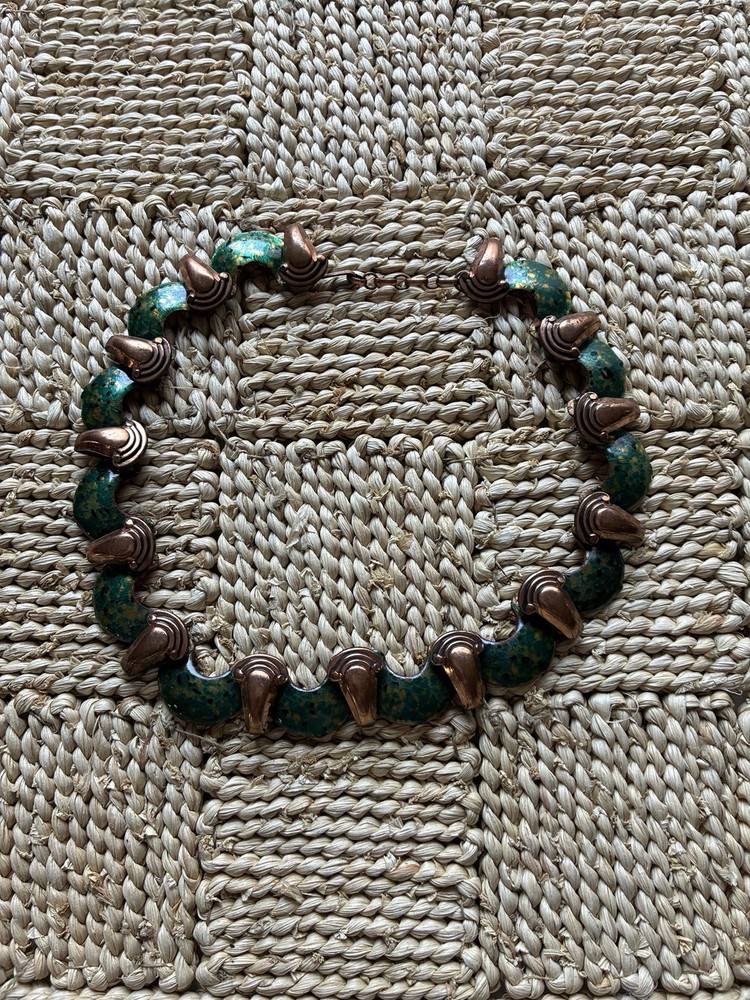 Vintage Matisse Renoir Copper Enamel Art Deco Statement Necklace