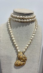 Vintage Womans Necklace “KJL For Avon”Butterfly Faux Pearls See Description