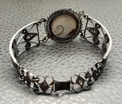 Vintage 800 Silver Filigree Operculum Shell Bracelet Art Deco Style