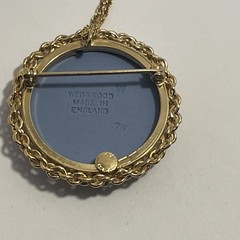 Wedgwood Blue Jasperware Liberty Bell Cameo Pendant Necklace Very Good