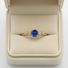 Vintage Wedding Ring for Her 14k Yellow Gold Plated Round Lab Created Sapphire