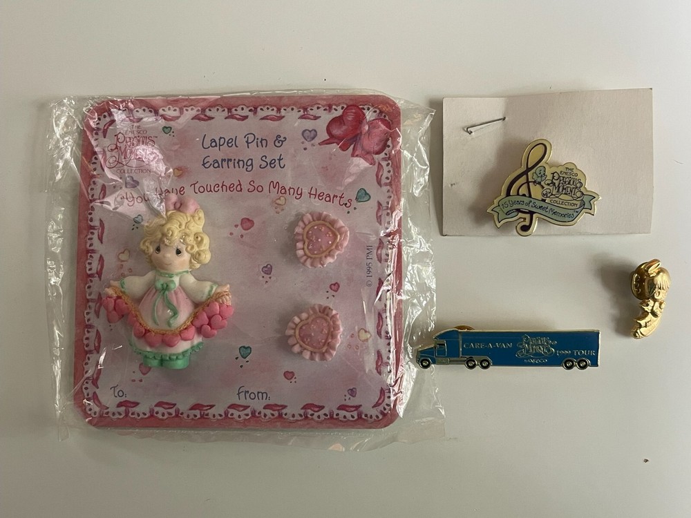 Lot of 5 Vintage Precious Moments Various Pins and Earrings Collectors Club