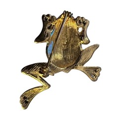 Vtg Lauren Conrad Enamel Leaping Frog Brooch Gold Tone Rhinestone Pin Signed LC