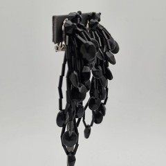 Vtg Black Bead Cha Cha Dangle Clip On Shoulder Duster Earrings Statement 3.25″