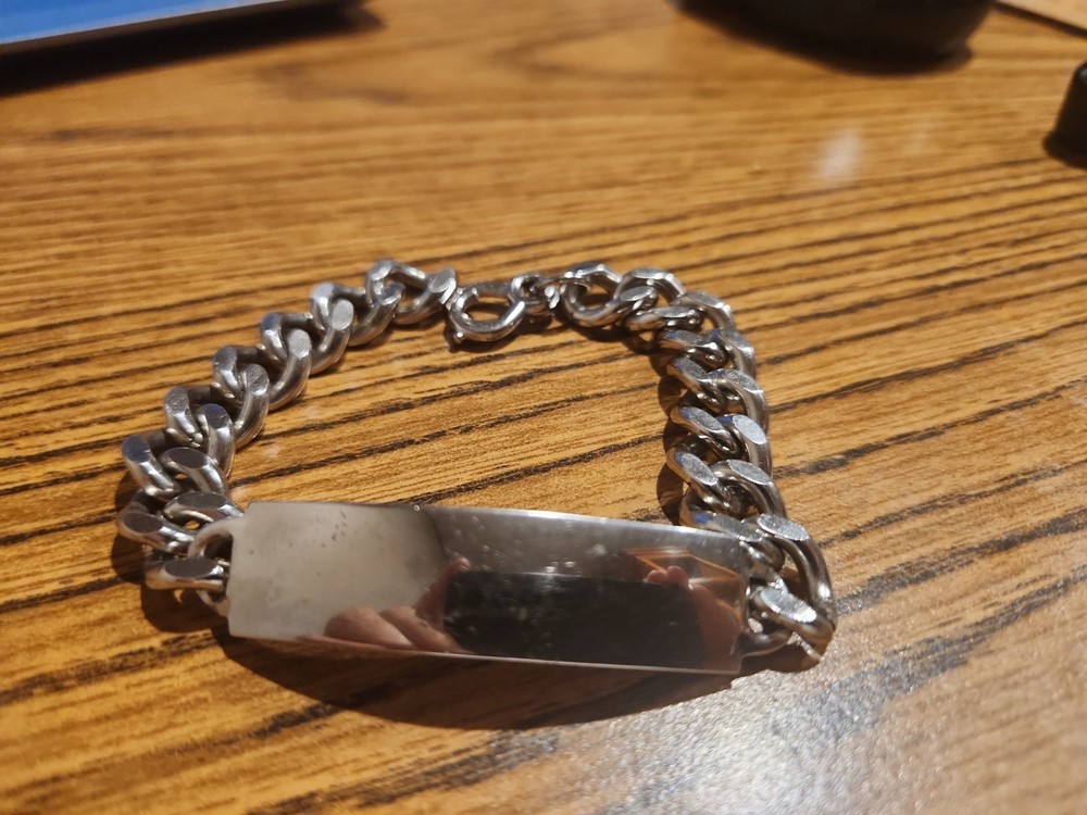 Vintage Nickel Silver ID Bracelet Curb Chain 8.5” Chunky Link