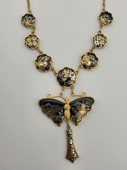 Rare 1940s Japanese 24K Gold Plated Damascene Butterfly Necklace Bracelet Set