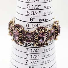 Vintage 1953 Hollycraft Amethyst Purple Rhinestone Pearl Gold Tone Link Bracelet