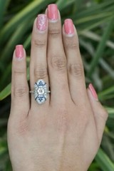 Art Deco Lab Created Diamond Engagement Ring Long Elegant Elongated In 925Silver