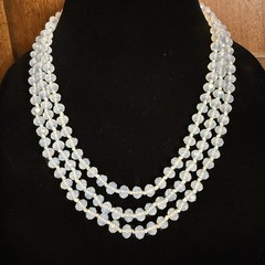 VTG Opalite Faceted Glass Rondelle Knotted Bead Flapper Length Necklace 60”