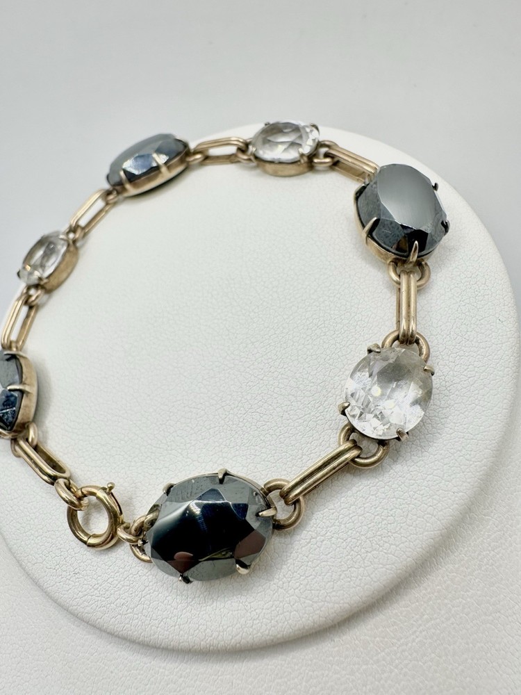 Antique Old VTG Gold Filled Tennis Bracelet White Topaz? Estate Sale Rare Read