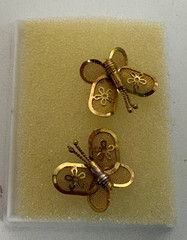 Vintage Gold Butterfly Brooch Set, Flowers On Wings, Earrings, Pin