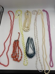 Lot of 8 Vintage to Modern Faux Pearl Necklaces Various Colors, Sizes, Lengths