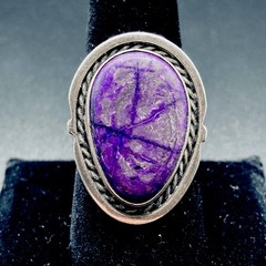 Vintage Navajo Sterling Silver Purple Sugilite Oval Ring Size 9.75