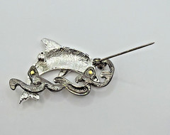 Vintage silver-plated DOLPHIN brooch W/ Textured Pewter Tone Waves EUC