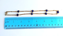Vintage Gold Tone Long Link Chain Necklace Encased Navy Blue Bead Stations 15”