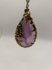 Vintage 1960s Brutalist The Love Witch Style Purple Lucite Gold Tone Pendant