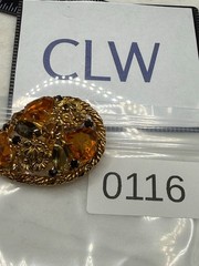 Vintage Rhinestone Brooch Orange Domed Fall Autumn