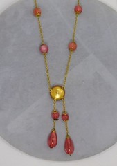 Vintage Pink Art Glass Bead & Dangles Lingerie Necklace ~ 16″