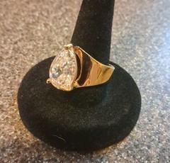Rare & vintage! unbranded Sterling 925 Gold Wash 15mm Teardrop CZ Ring size 6