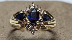 10K YELLOW GOLD SAPPHIRES DIAMONDS RING SIZE 7 SIGNED 10K ADL 3.1+ GRAMS