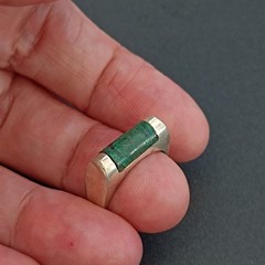 Sterling Silver Ring Green Stone Eilat Minimalist Modernist Men’s Pinky Women