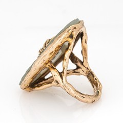70s Vintage Agate Frog on Lilypad Ring 14k Yellow Gold 9 Fine Cocktail Jewelry
