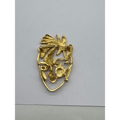 Vintage 80s Matte Gold Tone Open Work Modern Abstract Face Brooch Pin J32