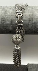 Vintage Silver Tone Multi-Strand Chain Bracelet Ornate Filigree Tassel Charm