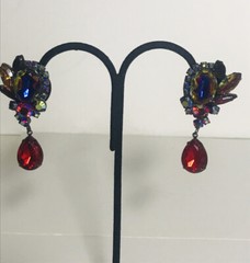 Vintage Juliana DeLizza And Elster Dangle Watermelon Red Rhinestone Earrings