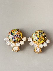 Vintage Verified JULIANA Millefiori Brooch & Earring Set, Yellow Harlequin Multi