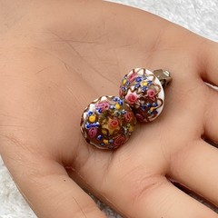 Vintage Lampwork Glass Earrings Multicolor Flower Clip Ons .75″ READ