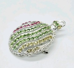 Christmas Ornament Brooch Ball Silver tone Multicolored Crystal Accent 2.25 in