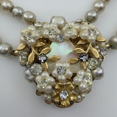 1950s Vintage Faux Pearl RHINESTONE Gold Filigree Bridal Set Earrings & Necklace