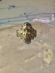 Lady face ring art deco nouveau Italy pinky turquoise size 3 silver signed 800