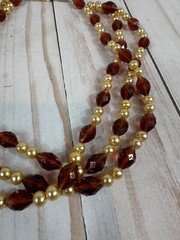 Vintage Cream Color Pearl and Acrylic Amber 3 Strand Chocker Necklace
