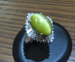 Vintage 8.54ct Cat’s Eye Tourmaline & 1.08ct Diamond Platinum Ring, Size 6