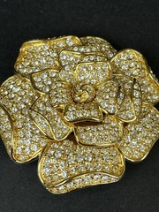 Nolan Miller Stanwyck Gardenia Crystal Flower Brooch – Signed – Box & COA 2.25”
