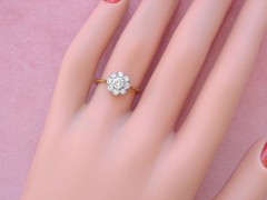 ANTIQUE VICTORIAN .49ctw TRANSITIONAL DIAMOND 18K PETITE CLUSTER RING c1900