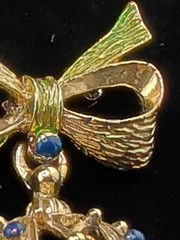 Vintage Gold Tone Enamel Green Christmas Ornament & Bow Brooch Pin 2.5 inches