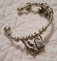 VTG Sterling 925 Charm Bracelet w/ 13 Beads 7 Charms birds wine golf music shop