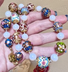 GORGEOUS Vintage Venetian Art Glass Wedding Cake & Opalescent Bead Necklace