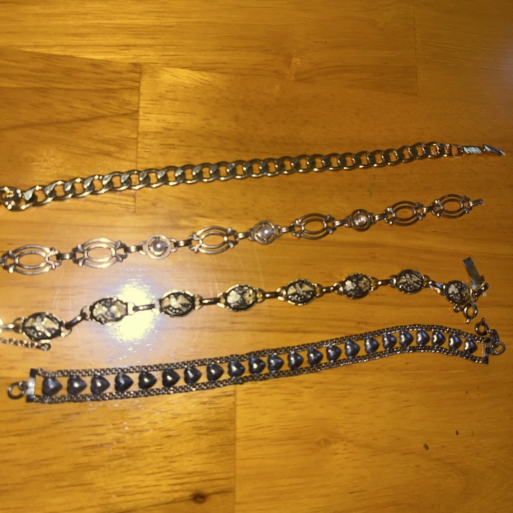 Vintage Lot Of 4 Bracelets – 7″ Gold Tone, Enamel, Silver tone